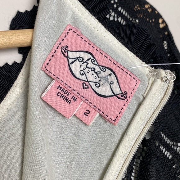 Phoebe Lace Scalloped Edge 3/4 Sleeve Black Dress Size 2 - Picture 12 of 16